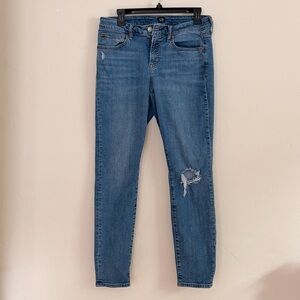 GAP Women's Medium Blue Skinny Jeans distressed knee Curve True 31R denim